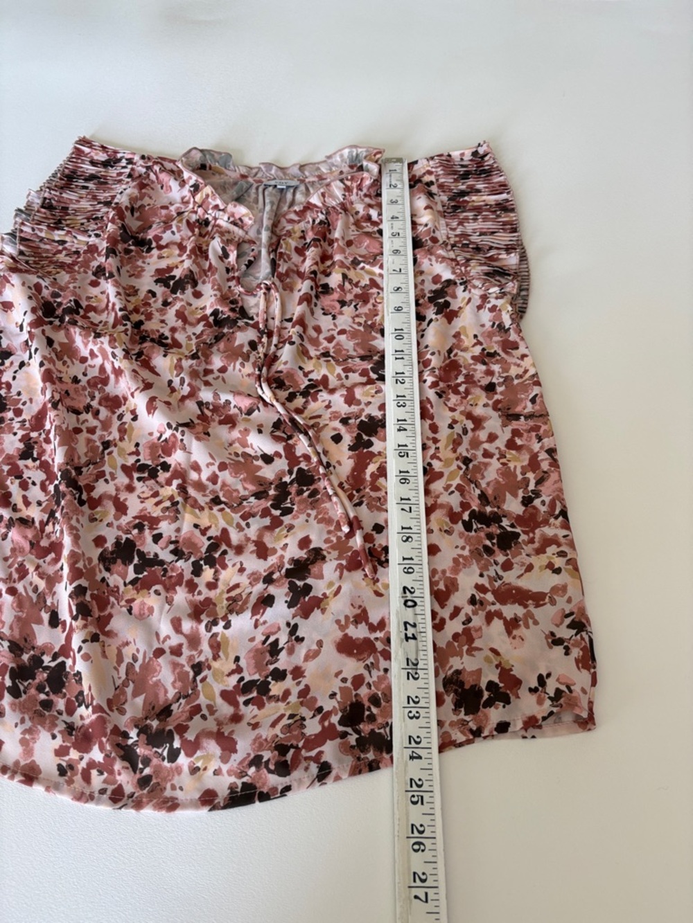 Voy Paint Splatter Peasant Top Blouse in Earth Tones Tie Neck Boho Office Size M - Picture 9 of 9